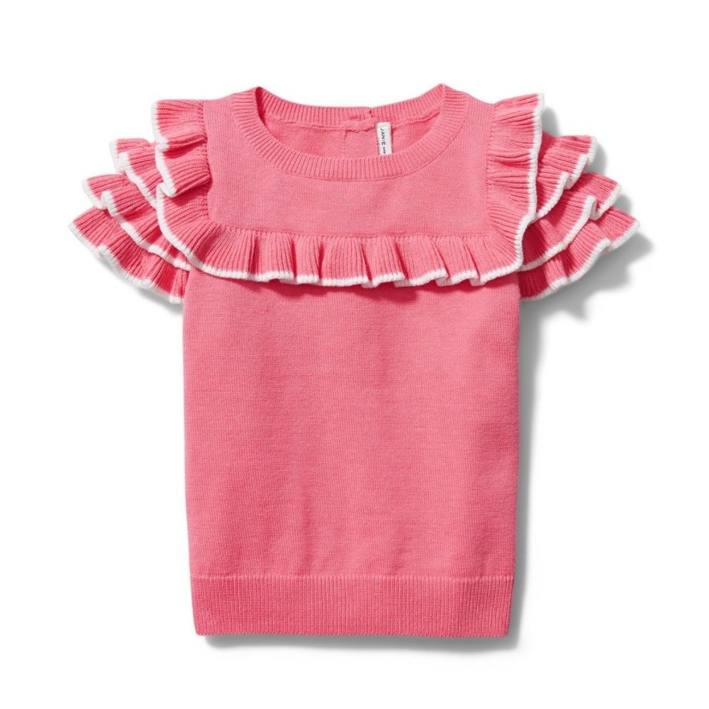 NWT Janie & Jack Bubblegum Pink Ruffle Trim Sweater Top, Size 6-12 Months,